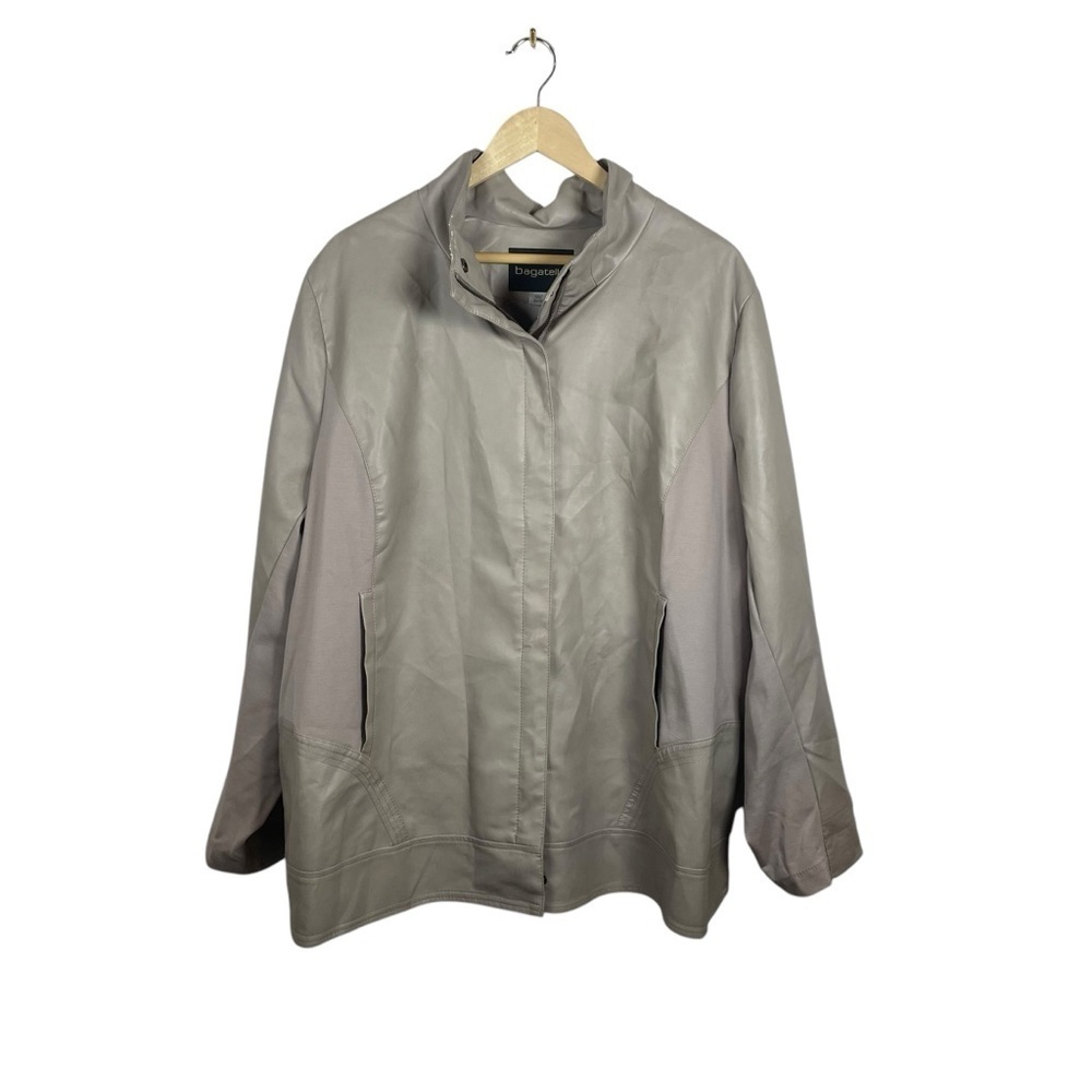 VINTAGE Bagatelle Women’s Leather Knit Panel Full Zip Coat in Beige Size 26/28